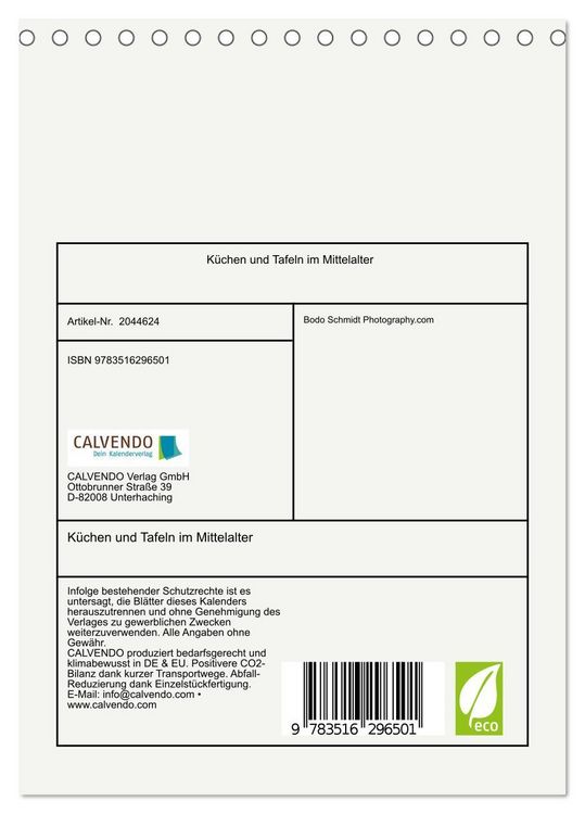 Produktbild: K&uuml;chen und Tafeln im Mittelalter (Tischkalender 2026 DIN A5 hoch), CALVENDO Monatskalender