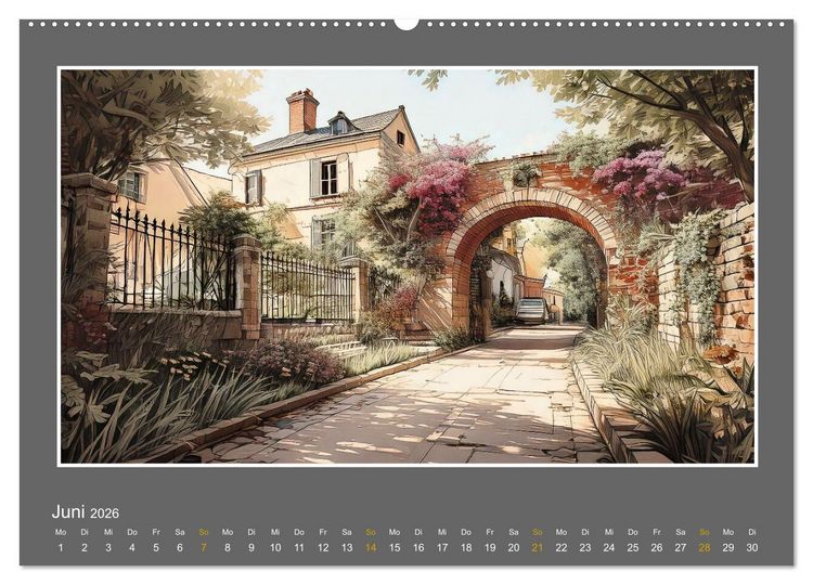 Produktbild: L&auml;ndliche Szenen in kolorierten Federzeichnungen (hochwertiger Premium Wandkalender 2026 DIN A2 quer), Kunstdruck in Hochglanz