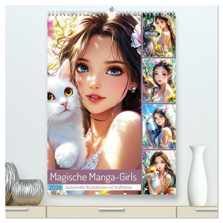 Produktbild: Magische Manga-Girls. Zauberhafte Illustrationen mit Krafttieren (hochwertiger Premium Wandkalender 2026 DIN A2 hoch), Kunstdruck in Hochglanz