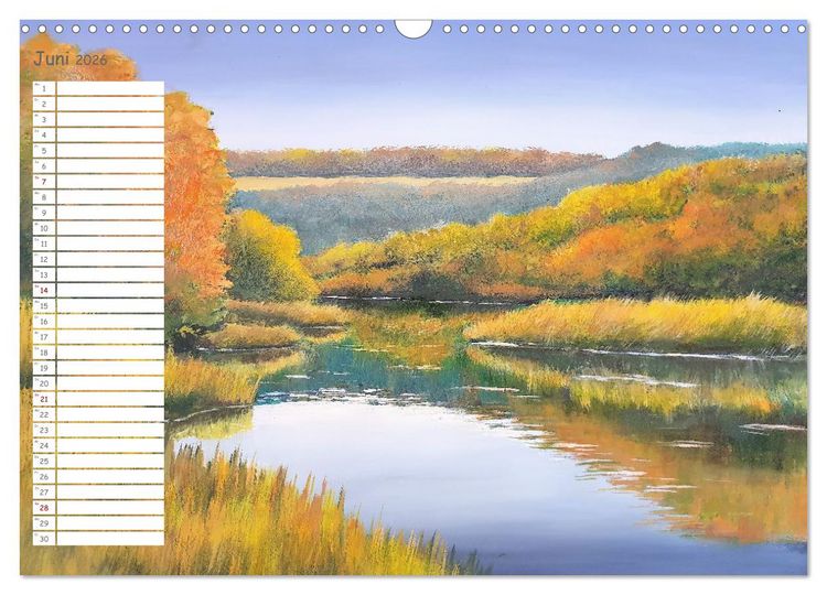 Produktbild: Gemalte Herbsttr&auml;ume - Eine malerische Reise in bunte Herbstlandschaften (Wandkalender 2026 DIN A3 quer), CALVENDO Monatskalender
