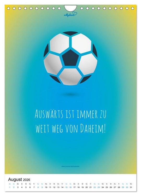Produktbild: vollgeherzt: Der lustige Zitate-Wandkalender f&uuml;r Fu&szlig;ballfans und Sportbegeisterte! (Wandkalender 2026 DIN A4 hoch), CALVENDO Monatskalender