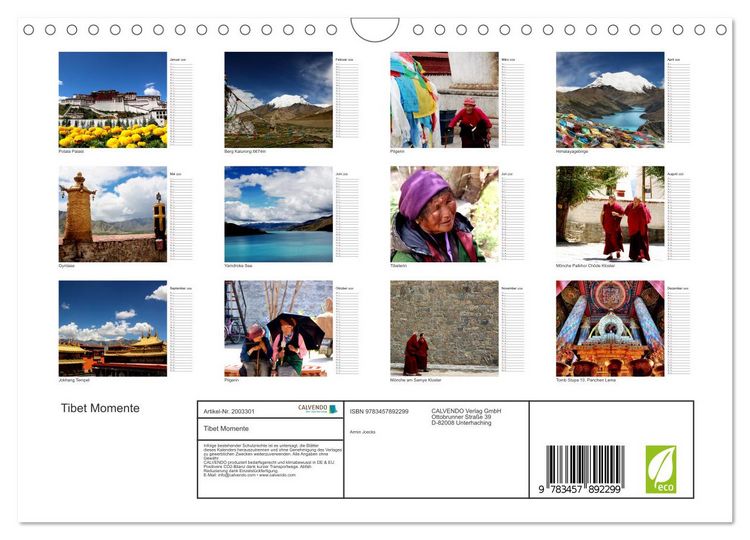 Produktbild: Tibet Momente (Wandkalender 2026 DIN A4 quer), CALVENDO Monatskalender