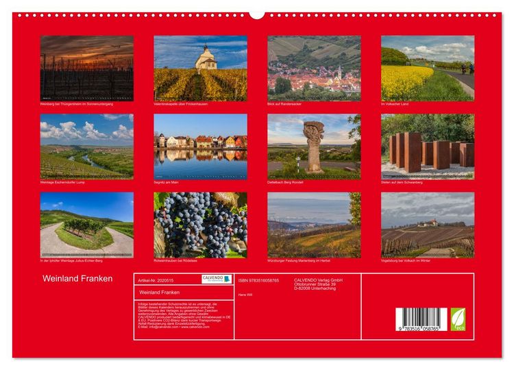 Produktbild: Weinland Franken (hochwertiger Premium Wandkalender 2026 DIN A2 quer), Kunstdruck in Hochglanz