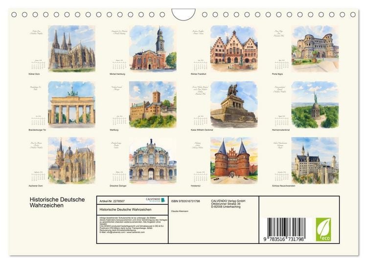 Produktbild: Historische Deutsche Wahrzeichen (Wandkalender 2026 DIN A4 quer), CALVENDO Monatskalender