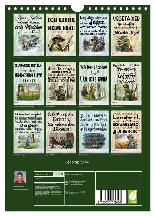 Produktbild: J&auml;gerspr&uuml;che (Wandkalender 2026 DIN A4 hoch), CALVENDO Monatskalender