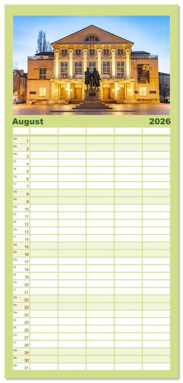 Produktbild: Familienplaner 2026 - Th&uuml;ringen - Weimar mit 5 Spalten (Wandkalender, 21 x 45 cm) CALVENDO