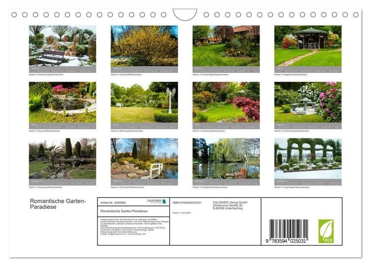Produktbild: Romantische Garten-Paradiese (Wandkalender 2027 DIN A4 quer), CALVENDO Monatskalender
