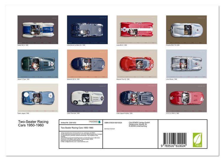 Produktbild: Two-Seater Racing Cars 1950-1960 (Wandkalender 2026 DIN A4 quer), CALVENDO Monatskalender