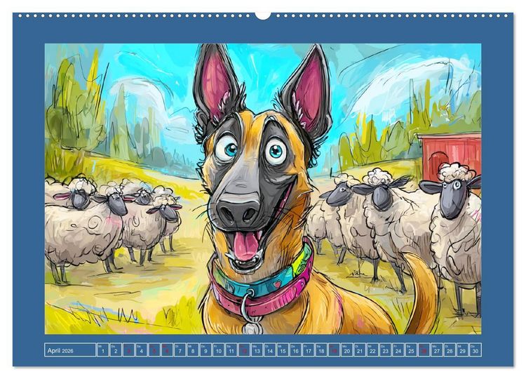 Produktbild: Malinois Fun. Lustige Cartoons vom Diensthund des Jahres! (hochwertiger Premium Wandkalender 2026 DIN A2 quer), Kunstdruck in Hochglanz