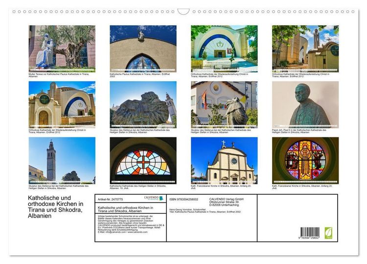 Produktbild: Katholische und orthodoxe Kirchen in Tirana und Shkodra, Albanien (Wandkalender 2027 DIN A2 quer), CALVENDO Monatskalender