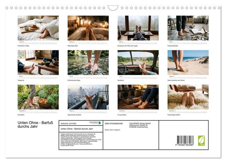 Produktbild: Unten Ohne - Barfu&szlig; durchs Jahr (Wandkalender 2027 DIN A3 quer), CALVENDO Monatskalender