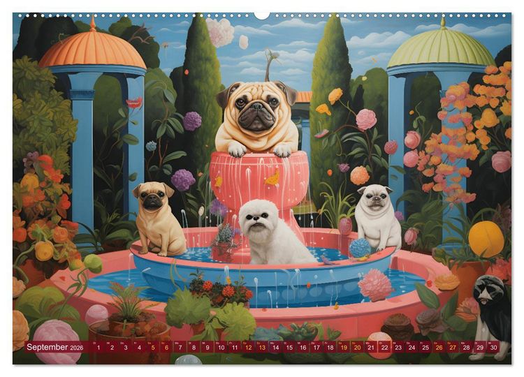 Produktbild: Boteros Hunde - Kunstvoller Kalender im Stile des Boterismo (hochwertiger Premium Wandkalender 2026 DIN A2 quer), Kunstdruck in Hochglanz