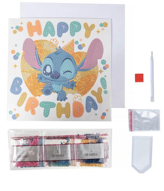 Produktbild: Craft Buddy CCK-32DNY813 - Crystal Art Card Kit, Disney, Stitch Birthday, Gru&szlig;karten-Set, Diamond Painting