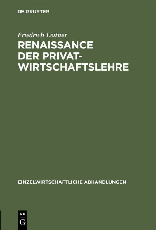Produktbild: Renaissance der Privatwirtschaftslehre