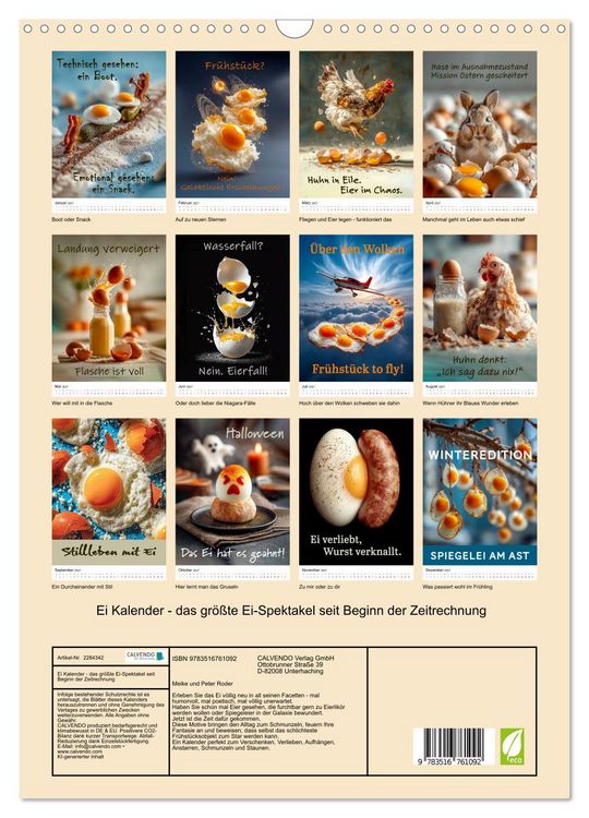 Produktbild: Ei Kalender - das gr&ouml;&szlig;te Ei-Spektakel seit Beginn der Zeitrechnung (Wandkalender 2027 DIN A3 hoch), CALVENDO Monatskalender