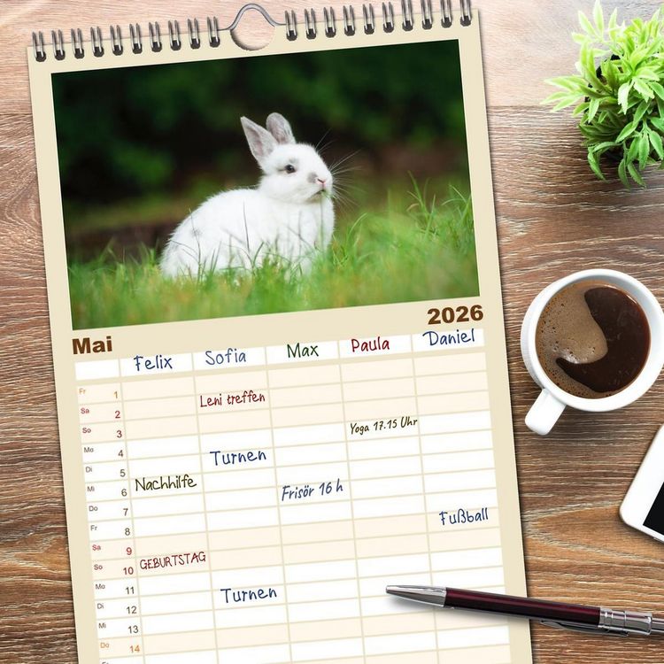Produktbild: Familienplaner 2026 - Hasen - Die niedlichen Hoppeltiere. mit 5 Spalten (Wandkalender, 21 x 45 cm) CALVENDO