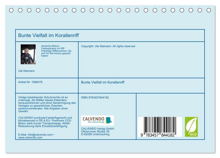 Produktbild: Bunte Vielfalt im Korallenriff (Tischkalender 2026 DIN A5 quer), CALVENDO Monatskalender