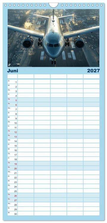 Produktbild: Familienplaner 2027 - Flugzeugkalender - Die sch&ouml;nsten Passagiermaschinen mit 5 Spalten (Wandkalender, 21 x 45 cm) CALVENDO