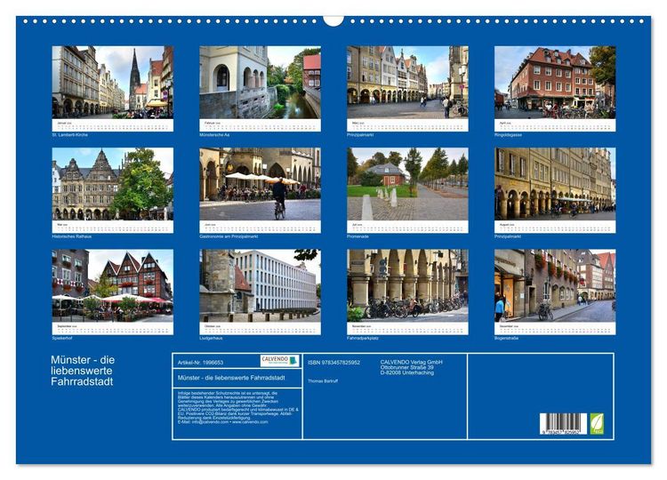 Produktbild: M&uuml;nster - die liebenswerte Fahrradstadt (Wandkalender 2026 DIN A2 quer), CALVENDO Monatskalender