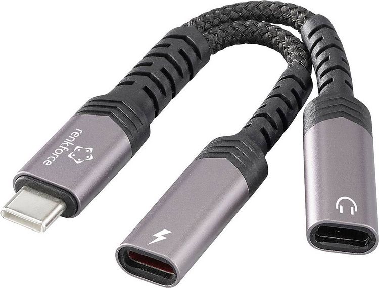 Produktbild: Renkforce USB-C&reg;, Audio Adapterkabel [1x USB-C&reg; Stecker - 2x USB-C&reg; Buchse, USB-C&reg; Buchse (Power Delivery)] USB-C&reg; Audio+Charge