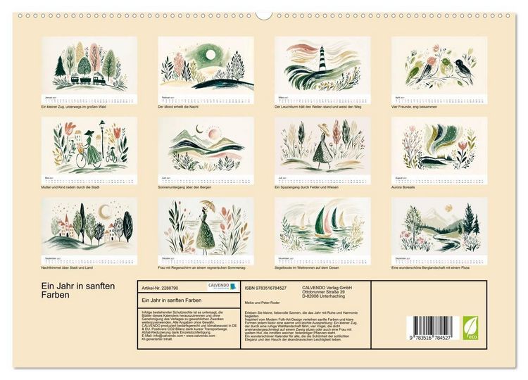 Produktbild: Ein Jahr in sanften Farben (hochwertiger Premium Wandkalender 2027 DIN A2 quer), Kunstdruck in Hochglanz