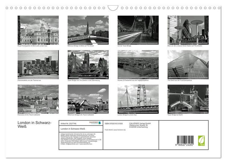 Produktbild: London in Schwarz-Wei&szlig; (Wandkalender 2026 DIN A3 quer), CALVENDO Monatskalender