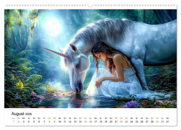 Produktbild: Einhorn-Welten - zwischen Fantasie und Wirklichkeit (Wandkalender 2026 DIN A2 quer), CALVENDO Monatskalender