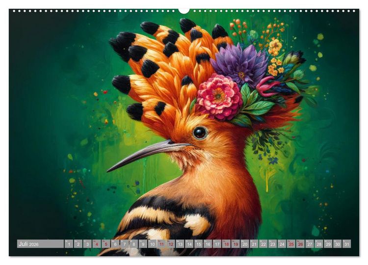 Produktbild: Blumige Vogelportr&auml;ts (hochwertiger Premium Wandkalender 2026 DIN A2 quer), Kunstdruck in Hochglanz