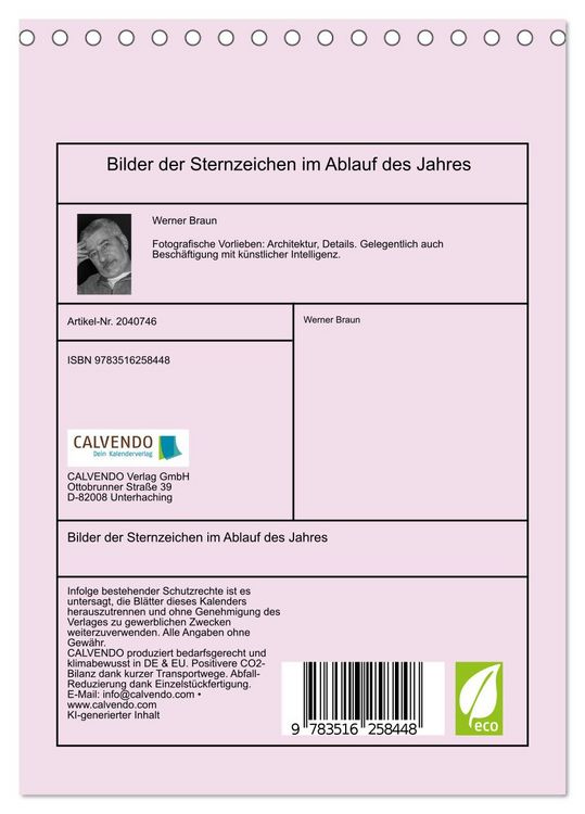 Produktbild: Bilder der Sternzeichen im Ablauf des Jahres (Tischkalender 2026 DIN A5 hoch), CALVENDO Monatskalender