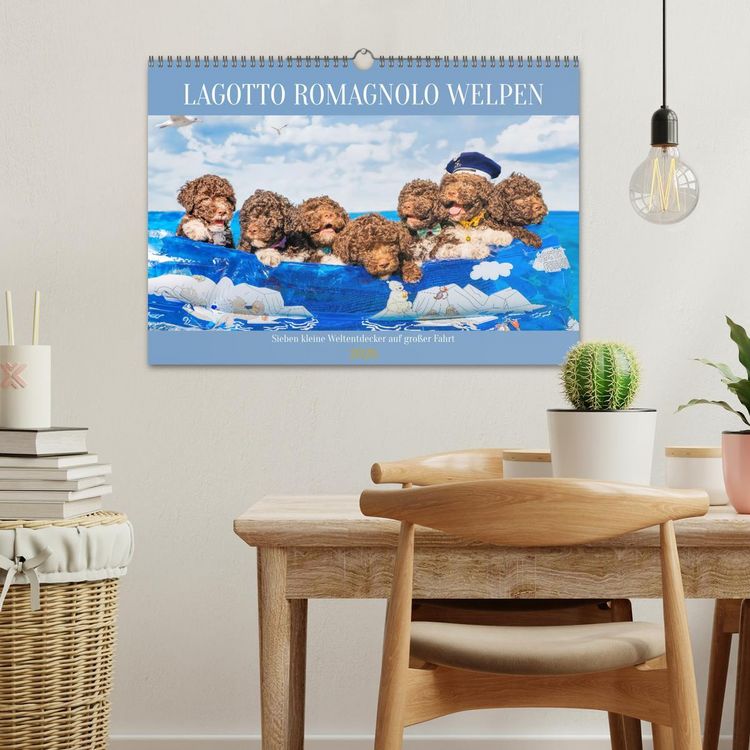 Produktbild: Lagotto Romagnolo Welpen - Sieben kleine Weltentdecker auf gro&szlig;er Fahrt (Wandkalender 2026 DIN A3 quer), CALVENDO Monatskalender