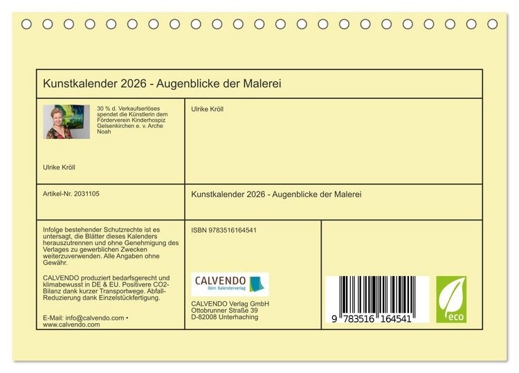 Produktbild: Kunstkalender 2026 - Augenblicke der Malerei (Tischkalender 2026 DIN A5 quer), CALVENDO Monatskalender