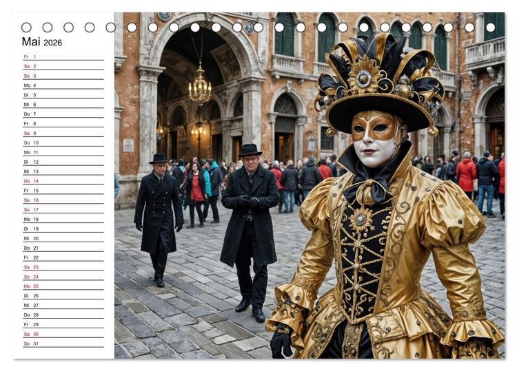 Produktbild: M&auml;rchenhafte Maskerade KI - Karnevalserlebnis in Venedig (Tischkalender 2026 DIN A5 quer), CALVENDO Monatskalender