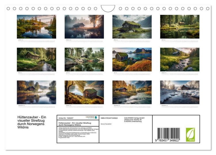 Produktbild: H&uuml;ttenzauber - Ein visueller Streifzug durch Norwegens Wildnis (Wandkalender 2026 DIN A4 quer), CALVENDO Monatskalender
