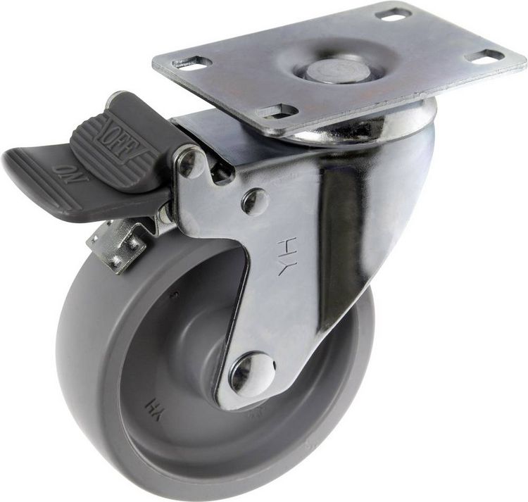 Produktbild: TOOLCRAFT TO-5137938 Lenkrolle 100 mm mit Feststellbremse und Anschraubplatte Tragf&auml;higkeit (max.): 125 kg