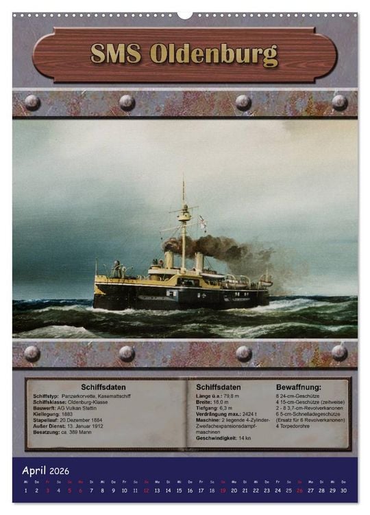 Produktbild: Die kaiserliche Marine 1871 - 1918 (Wandkalender 2026 DIN A2 hoch), CALVENDO Monatskalender