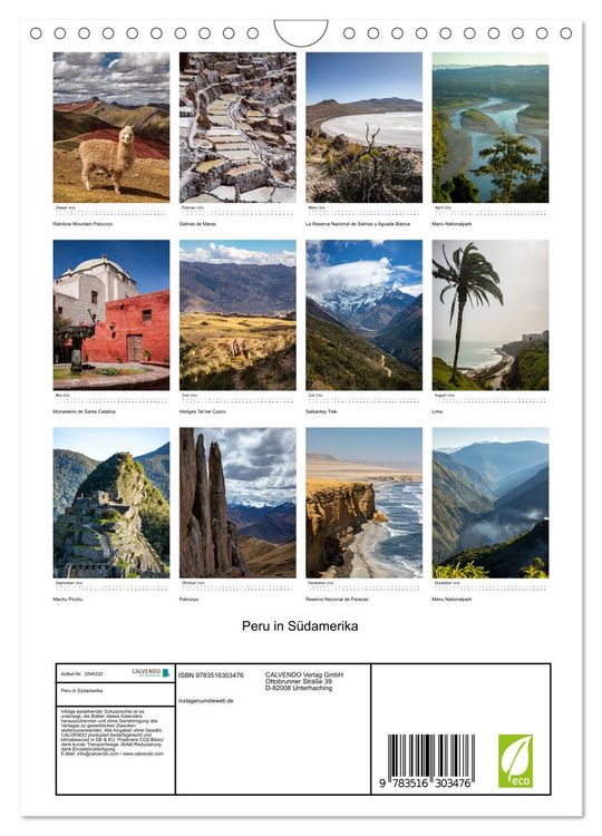Produktbild: Peru in S&uuml;damerika (Wandkalender 2026 DIN A4 hoch), CALVENDO Monatskalender