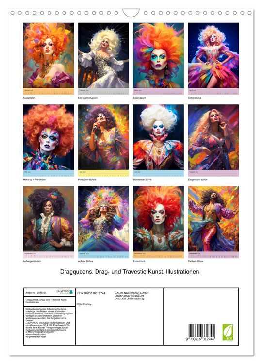 Produktbild: Dragqueens. Drag- und Travestie Kunst. Illustrationen (Wandkalender 2026 DIN A3 hoch), CALVENDO Monatskalender