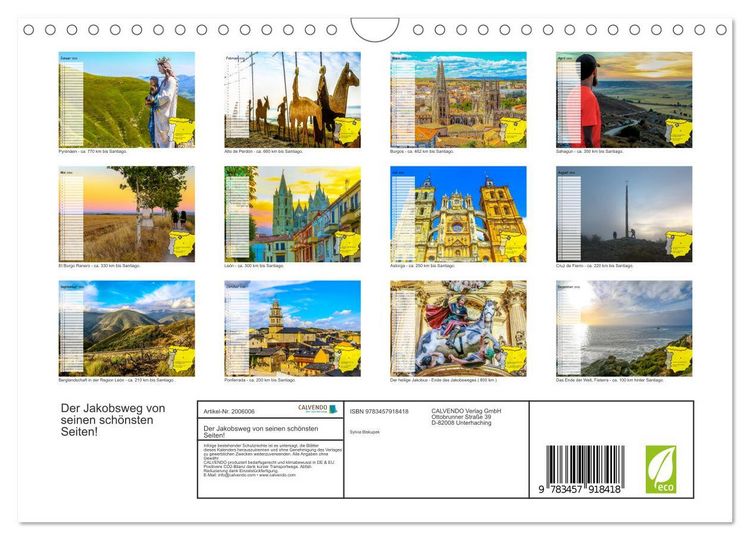 Produktbild: Der Jakobsweg von seinen sch&ouml;nsten Seiten! (Wandkalender 2026 DIN A4 quer), CALVENDO Monatskalender