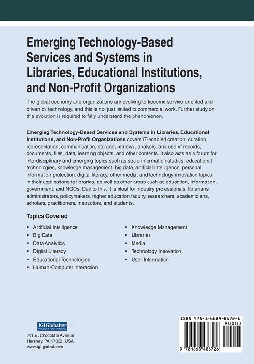 Produktbild: Emerging Technology-Based Services and Systems in Libraries, Educational Institutions, and Non-Profit Organizations