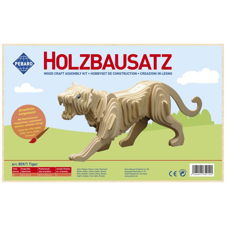 Produktbild: PEBARO 859/1 - Holzbausatz Tiger, 57 Teile, Holzkonstruktion zum Zusammenstecken