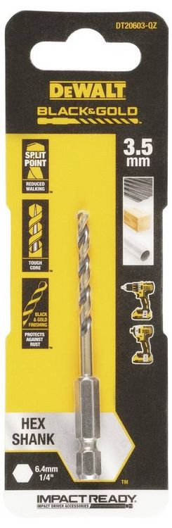 Produktbild: DEWALT DT20603-QZ HSS-G Metall-Spiralbohrer 1 St&uuml;ck 3.5 mm Gesamtl&auml;nge 76 mm korrosionsgesch&uuml;tzt Sechskant 1 St.