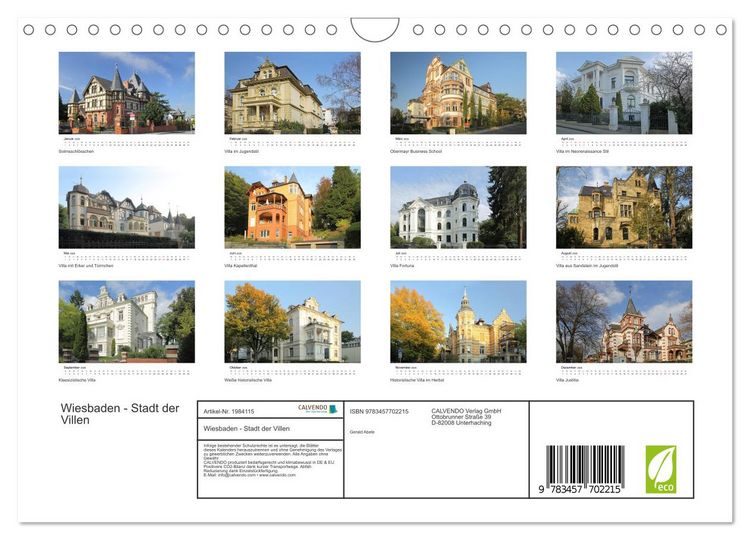 Produktbild: Wiesbaden - Stadt der Villen (Wandkalender 2026 DIN A4 quer), CALVENDO Monatskalender
