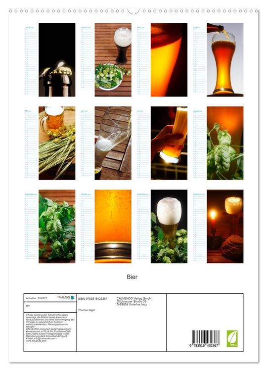 Produktbild: Bier (hochwertiger Premium Wandkalender 2026 DIN A2 hoch), Kunstdruck in Hochglanz