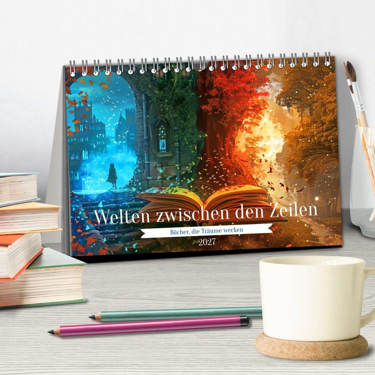 Produktbild: Welten zwischen den Zeilen - B&uuml;cher, die Tr&auml;ume wecken (Tischkalender 2027 DIN A5 quer), CALVENDO Monatskalender