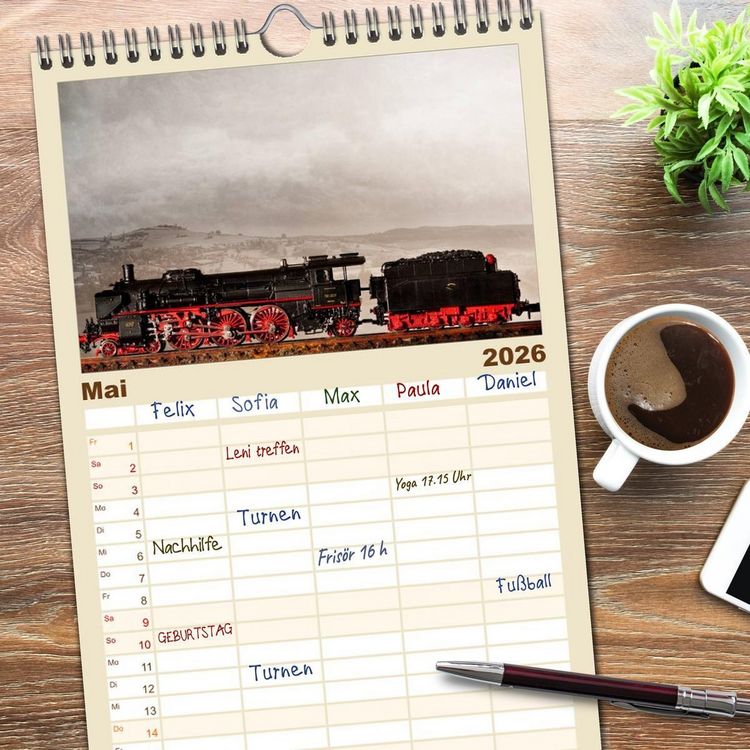 Produktbild: Familienplaner 2026 - Dampflokomotiven in Spur N mit 5 Spalten (Wandkalender, 21 x 45 cm) CALVENDO