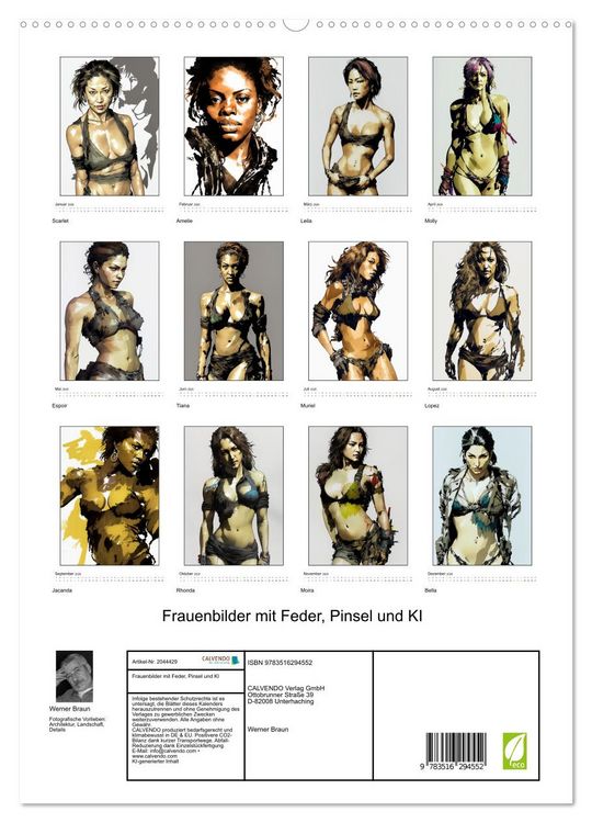 Produktbild: Frauenbilder mit Feder, Pinsel und KI (hochwertiger Premium Wandkalender 2026 DIN A2 hoch), Kunstdruck in Hochglanz