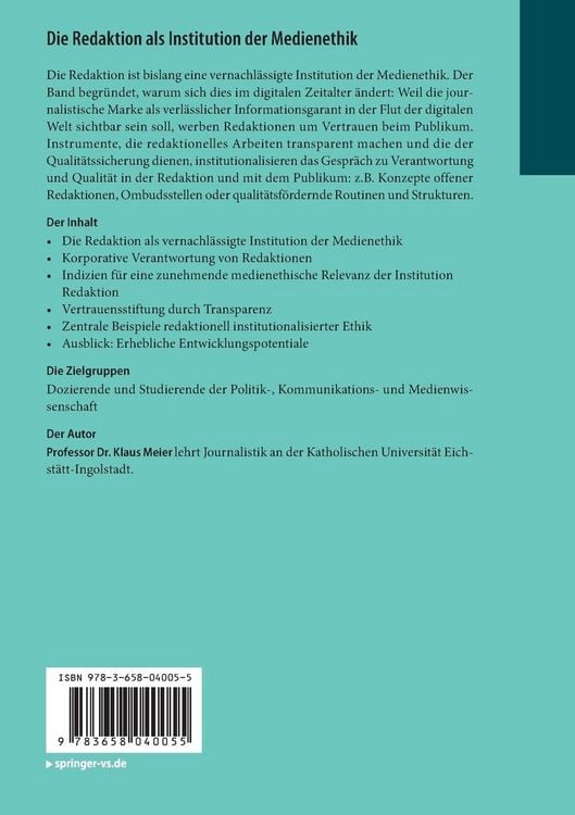 Produktbild: Die Redaktion als Institution der Medienethik