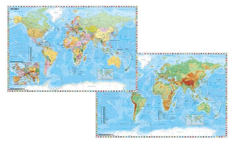 Produktbild: Weltkarte mit Ausschnitt Zentraleuropa / Weltkarte physisch