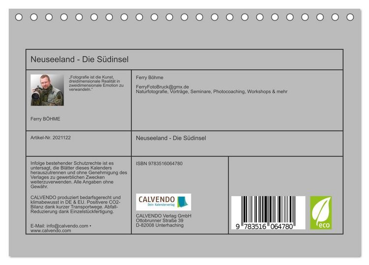 Produktbild: Neuseeland - Die S&uuml;dinsel (Tischkalender 2026 DIN A5 quer), CALVENDO Monatskalender