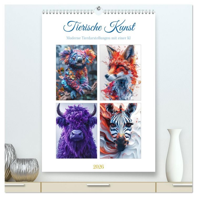 Produktbild: Tierische Kunst (hochwertiger Premium Wandkalender 2026 DIN A2 hoch), Kunstdruck in Hochglanz